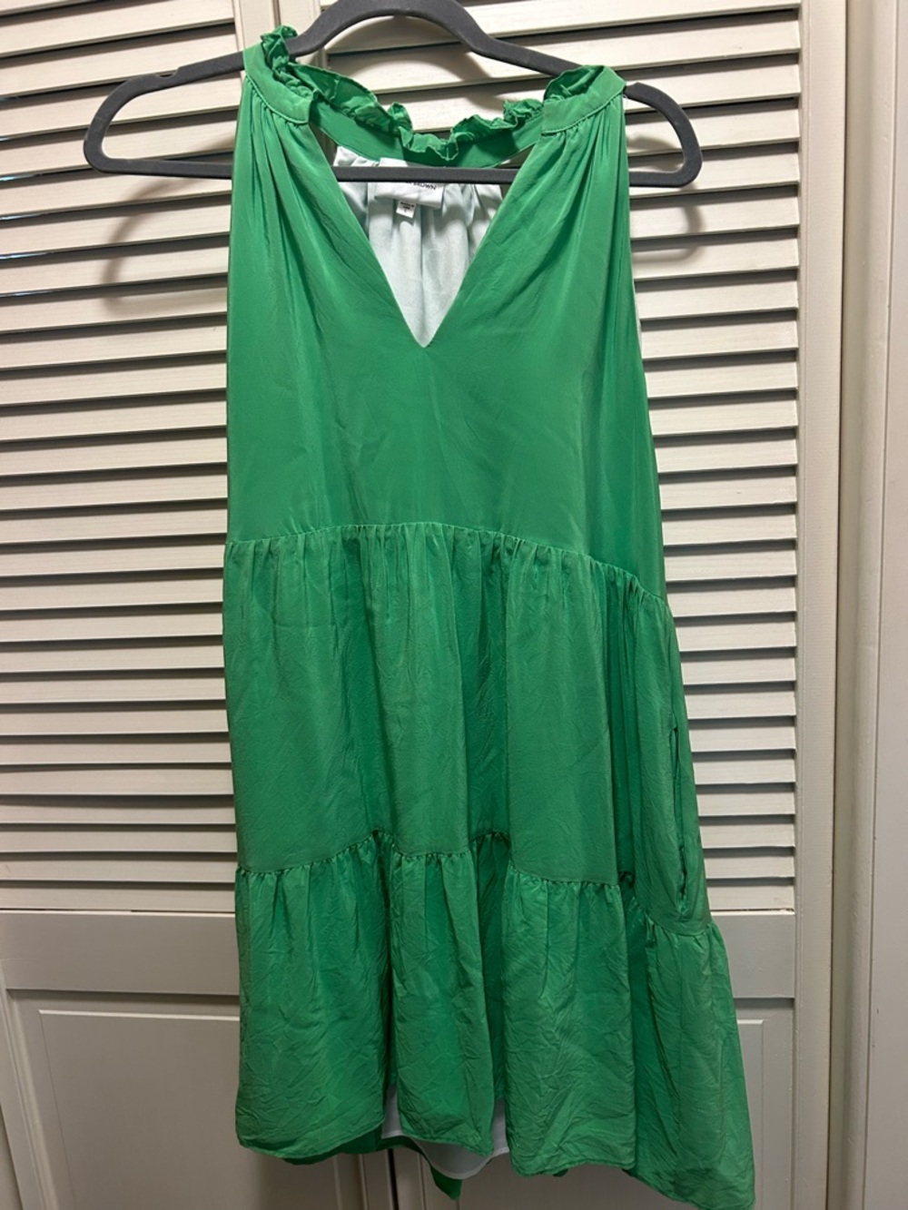 Lavender Brown Green Sleeveless V-Neck Tiered Ruffle Mini Dress